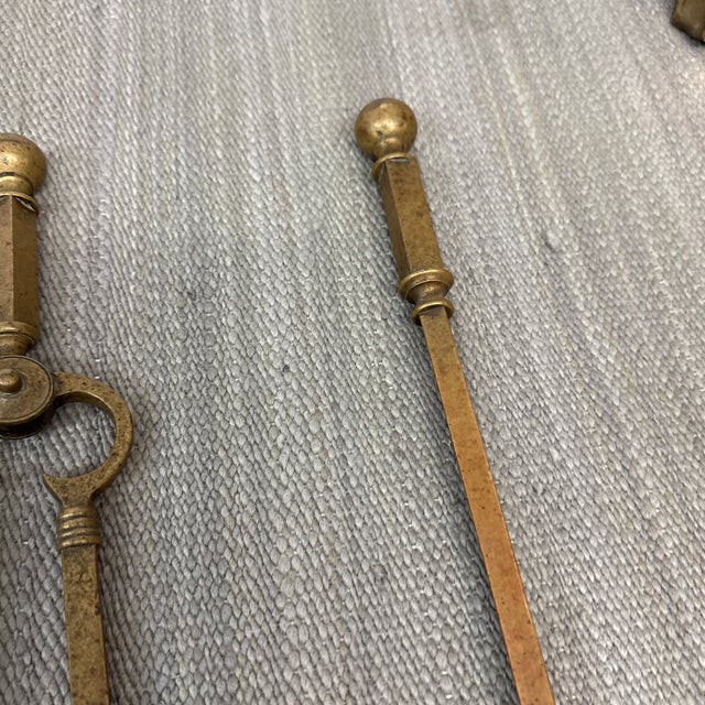 Vintage Colonial Brass Four Piece Fireplace Tool Set For Sale - Image 9 of 11