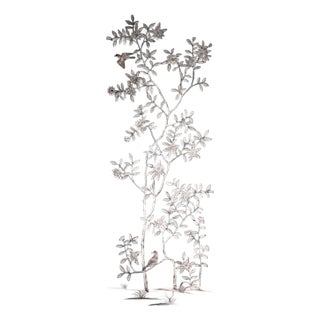 Hand Painted Chinoiserie Wallpaper Panel, Elegant Floral Bird Tree Mural Wallpaper, Custom Wall Decor For Sale