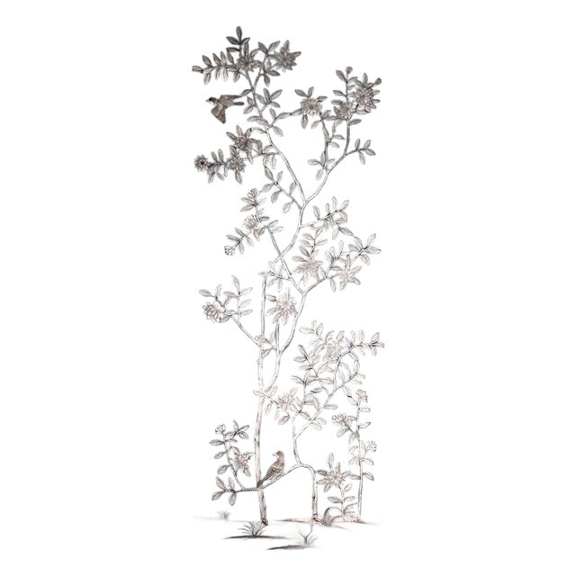 Hand Painted Chinoiserie Wallpaper Panel, Elegant Floral Bird Tree Mural Wallpaper, Custom Wall Decor For Sale