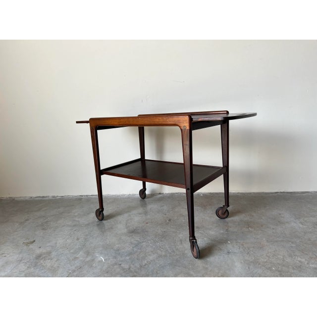 Mid-Century Modern Swedish Teak Sliding Top Bar Cart or Tea Trolley by Yngve Ekström for Kallemo/ Sold For Sale - Image 3 of 12