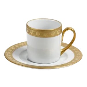 White & Gold Coffee Cup with Saucer from Stella Fatucchi Art Porcelain, Set of 2 For Sale
