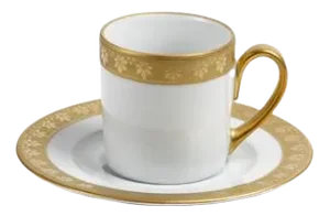 White & Gold Coffee Cup with Saucer from Stella Fatucchi Art Porcelain, Set of 2