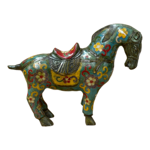 Vintage Chinese Turquoise Blue Flower Cloisonné Enamel Horse Statue