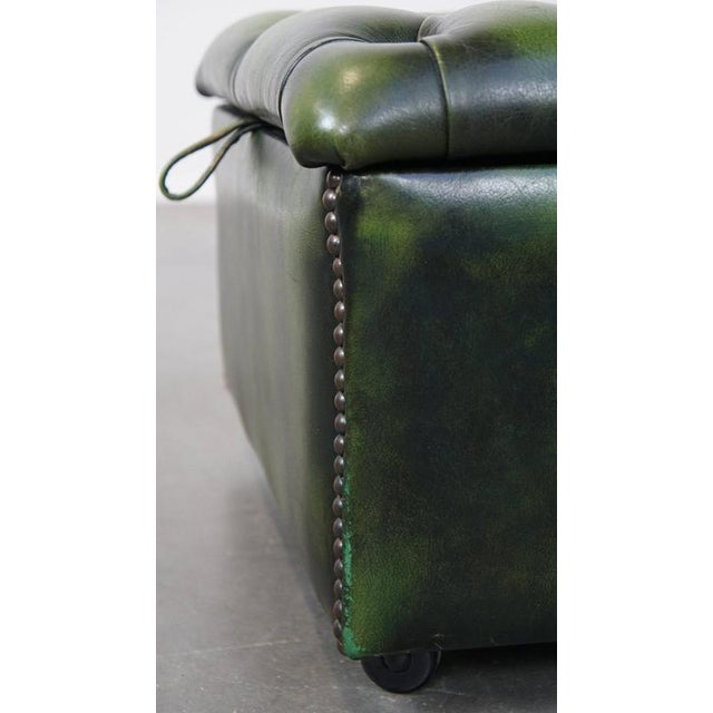 Chesterfield Ottoman in Green Cowhide Leather For Sale - Image 11 of 12