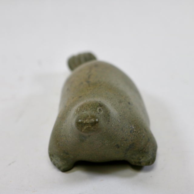 Tribal Mid-Century Inuit Soapstone Carving of a Seal For Sale - Image 3 of 8