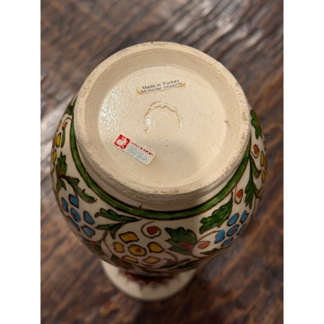 Ceramic Vintage Turkish Hand-Painted Iznik-Style Floral Ceramic Vase For Sale - Image 7 of 8