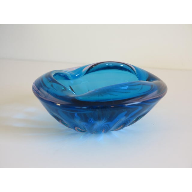 Mid Century Bright Blue Murano Glass Bowl With Starburst Ribbing For Sale - Image 10 of 10
