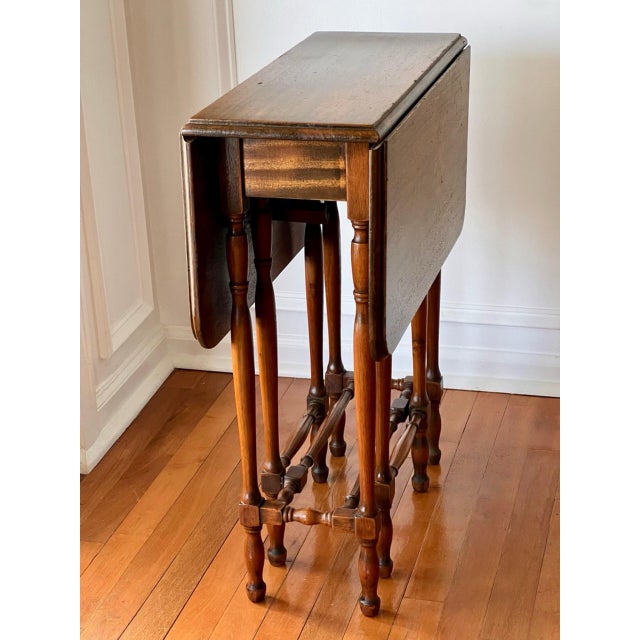 Antique English Walnut Drop-Leaf Occasional Table, Rectangular, 1920s For Sale - Image 10 of 16