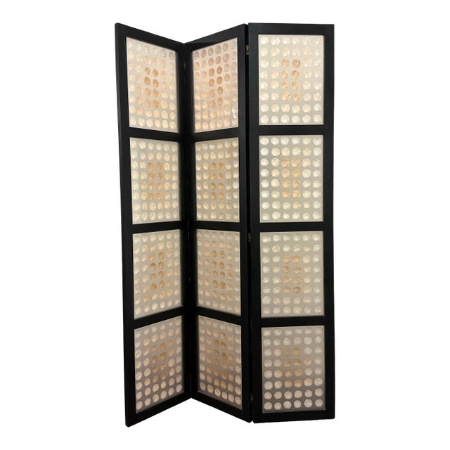 Shawna Stoney Natural Shell Three Panel Folding Screen For Sale