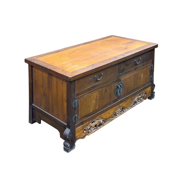 Vintage Asian Brown Kirin Motif Low Tv Console Cabinet For Sale In San Francisco - Image 6 of 15