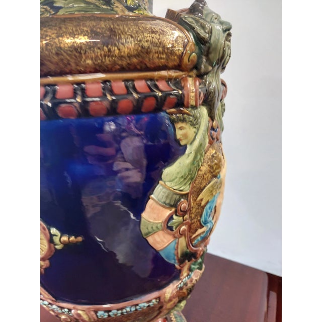 Antique Late 19th Century Italian Tall Majolica Vase With Serpentine Handles For Sale In Boston - Image 6 of 10