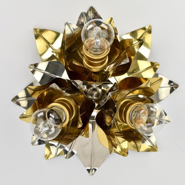 Maison Jansen Vintage Mid Century Modern Maison Jansen Style Flush Mount | Gold Silver Brass Aluminium Flower Ceiling Light Fixture Lamp | Bagues Banci Italian For Sale - Image 4 of 10