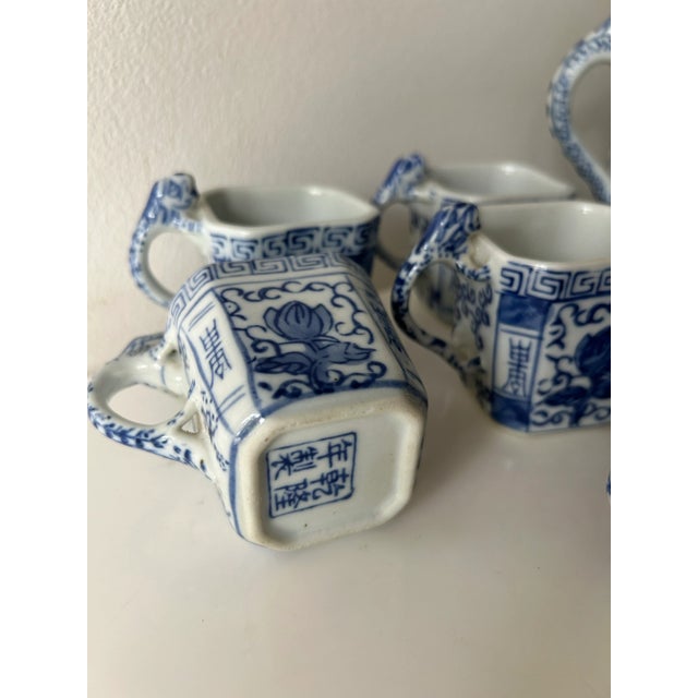 Ceramic Vintage Porcelain Blue and White Chinese Dragon Tea Set- 6 Pieces For Sale - Image 7 of 11