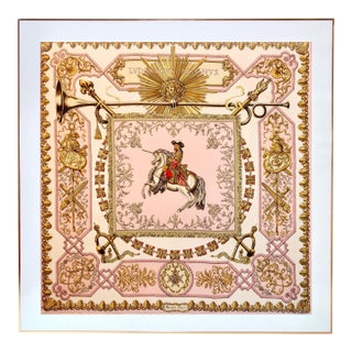 Framed Hermès Silk Scarf "Ludovicus Magnus" by Françoise De La Perriere, 1963 - Orange Gold Frame For Sale
