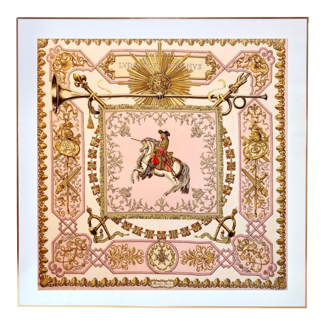 Framed Hermès Silk Scarf "Ludovicus Magnus" by Françoise De La Perriere, 1963 - Orange Gold Frame For Sale