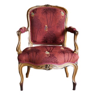 Antique French Carved Walnut Accent Chair For Sale