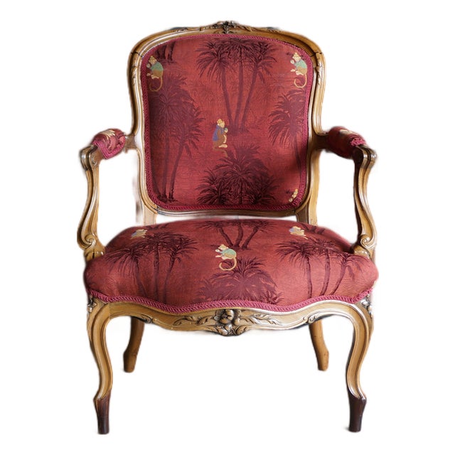 Antique French Carved Walnut Accent Chair For Sale