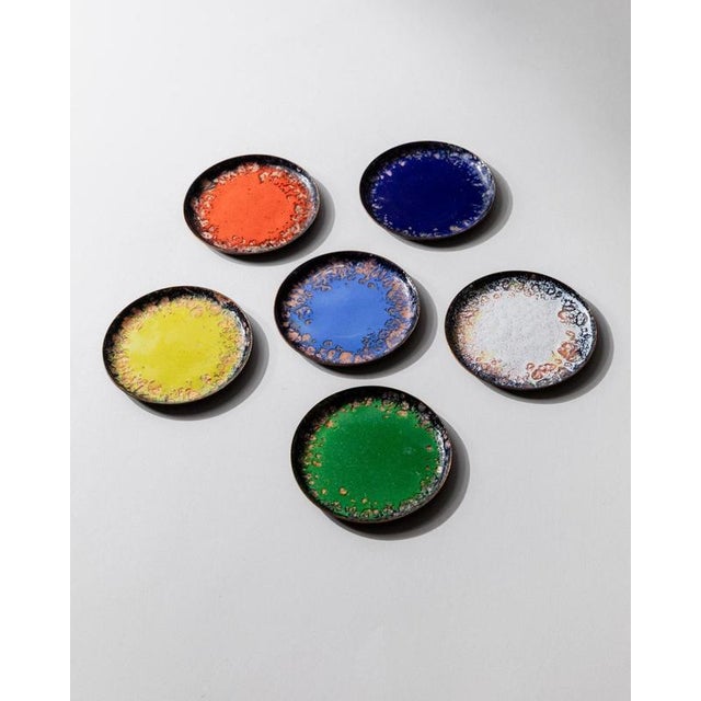 Vintage Enamel Coasters, 1960s, Set of 6 For Sale - Image 3 of 11