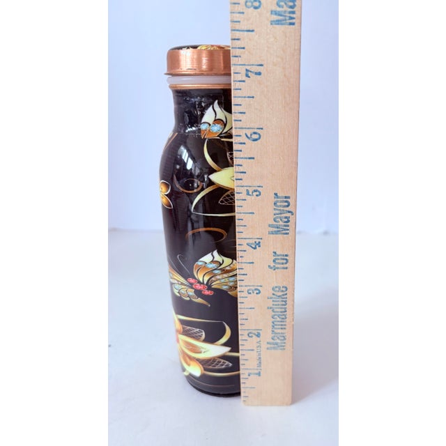 Mid 20th Century Asian Lacquer Tea Caddy With Copper Interior – Black Floral Storage Jar For Sale - Image 4 of 8