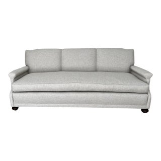 Sofa in Linen and Down Upholstery and Bun Feet For Sale