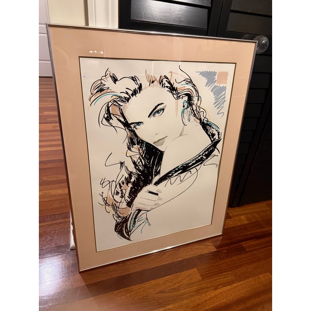 Illustration Dennis Mukai “Lisa” Foil-Stamped Fashion Art Poster, Late 1980s, Authenticated by the Artist For Sale - Image 3 of 6