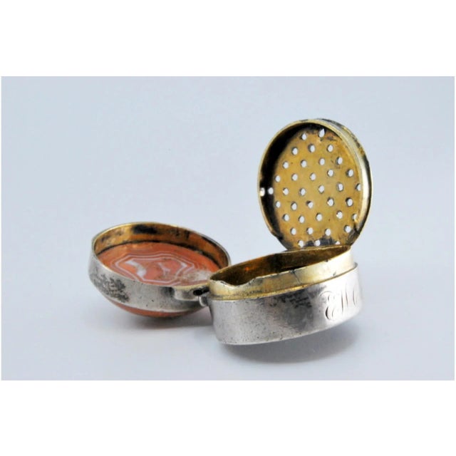 Metal Silver and Gold Vinaigrette Box with Stone Lid For Sale - Image 7 of 11