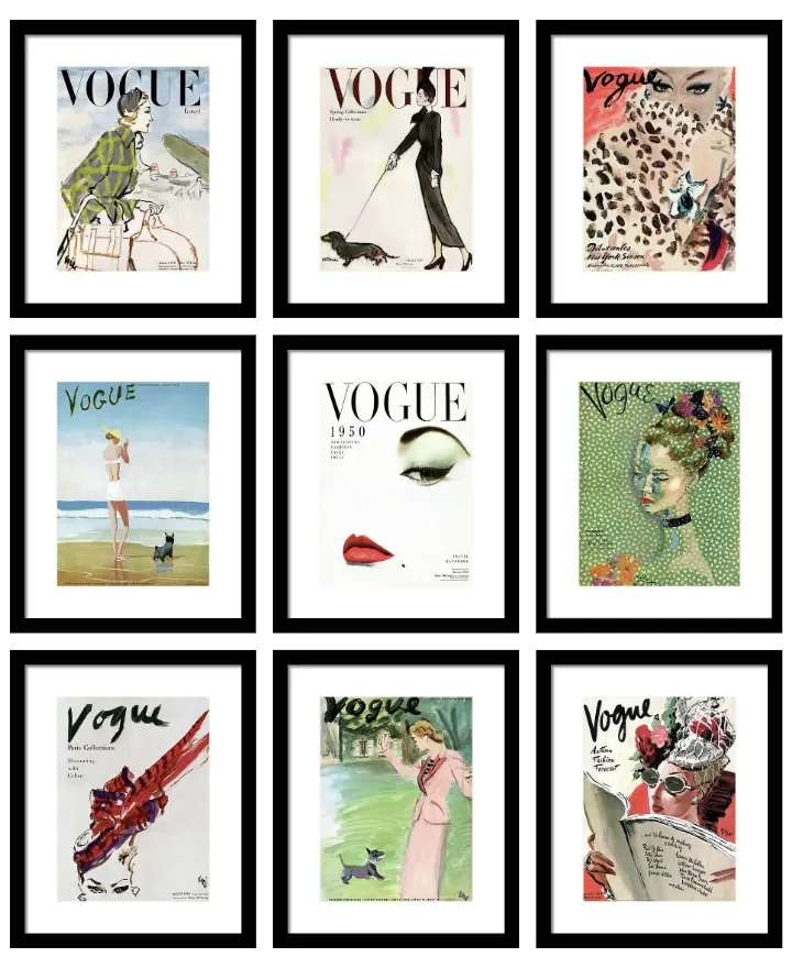 Society6 ケース Vogue by Missy O'Gara Gallery Wall Framed Art Prints of Vintage Vogue Covers, Set