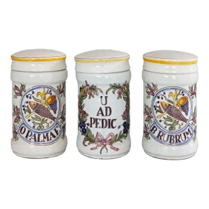 Antique 19th Century French Faience Albarello Apothecary Jars - Set of 3