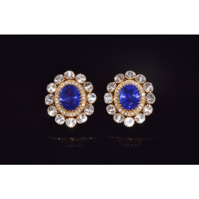 Late 20th Century Natural 121.63Cts Tanzanite Uncut Diamond Pearl Ruby Tourmaline Solid 18k Gold Choker Necklace & Earrings Set, 3 Pieces For Sale - Image 9 of 12