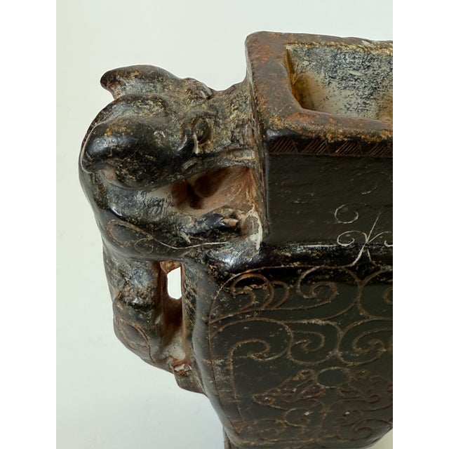 Early 20th C. Chinese Dark Stone Carved Lidded Urn Lion & Dragon Motifs For Sale - Image 9 of 10
