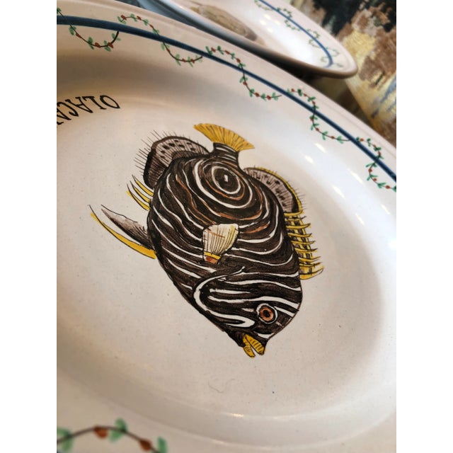 Hand Painted Round Ceramic Under the Sea, fishes Wall Plate. Signed by artist, Created in Italy.