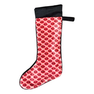 Custom Made Velvet "Bisous Bisous!" Red Lips Holiday Stocking For Sale
