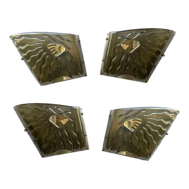 Contemporary Pair of Green Eyes Murano Glass and Brass Sconces, Italy For Sale