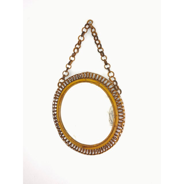Round Bamboo and Rattan Wall Mirror, Italy, 1960s For Sale - Image 14 of 14