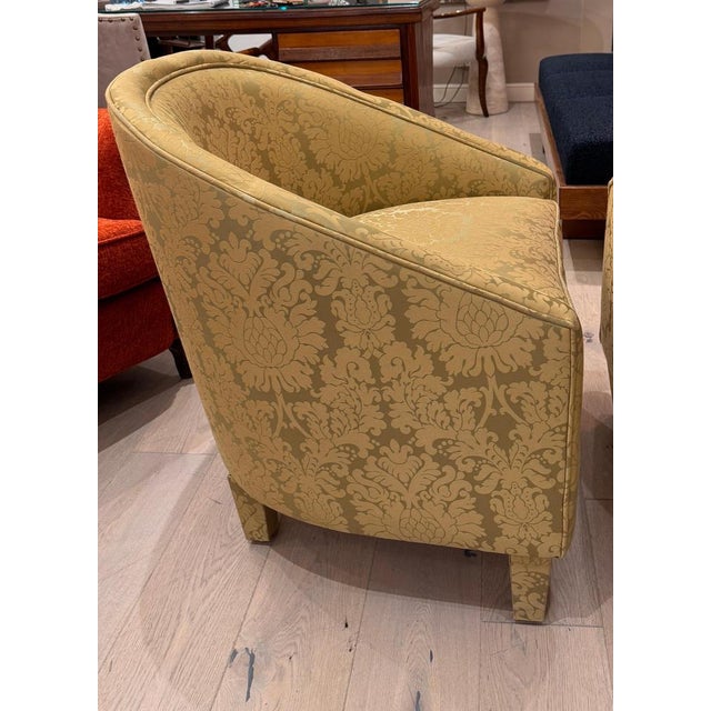 Barrel Back Tub Chairs in Woven Silk Damask, 1950s, Set of 2 For Sale - Image 4 of 10
