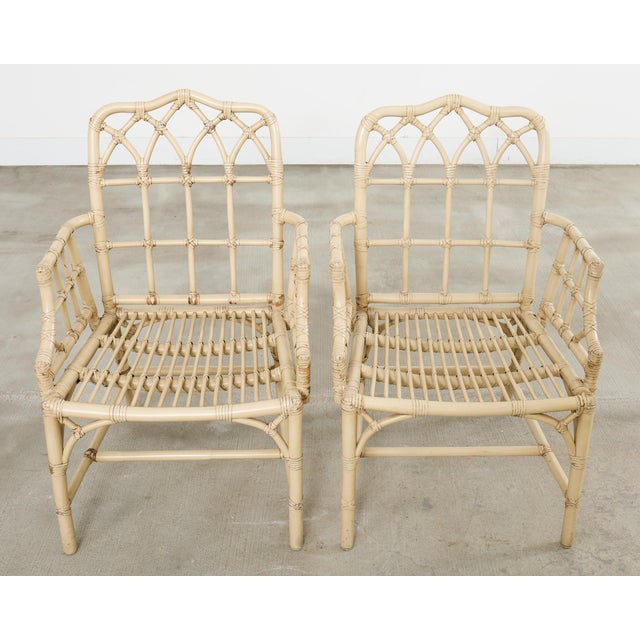 Set of Six McGuire Rattan Cathedral Back Rattan Dining Chairs For Sale - Image 10 of 18