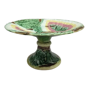 Antique 19th C Majolica Begonia Leaf Compote Footed Plate