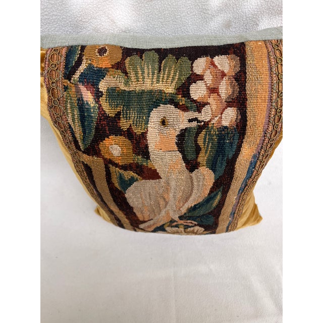Pillow With 18th Century Tapestry - Bird Pecking at a Fruit For Sale - Image 4 of 8
