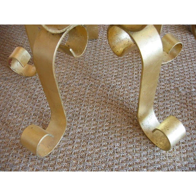 Gold Vintage Italian Gold Leaf Gilded Iron and Marble Top End or Side Tables Pair of Restored For Sale - Image 8 of 11
