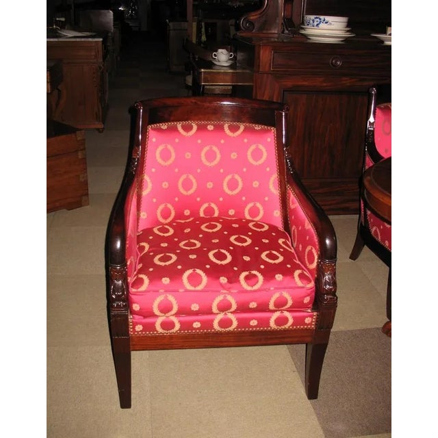 Suite 4 Bergeres "gondola" style Empire mahogany; armrests heads of dolphins. Manufacturing twentieth environment. Width....