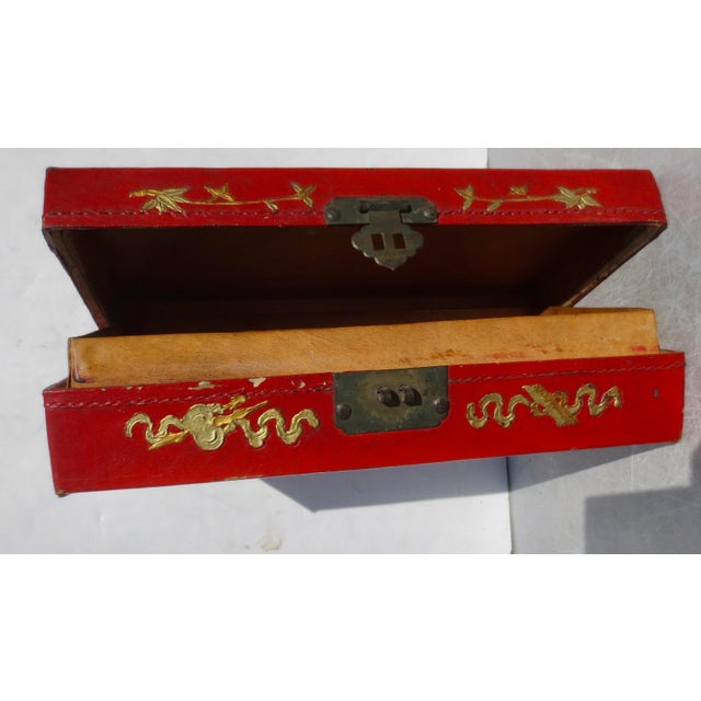 Scarlet Antique Chinese Leather Letter Box For Sale - Image 8 of 10