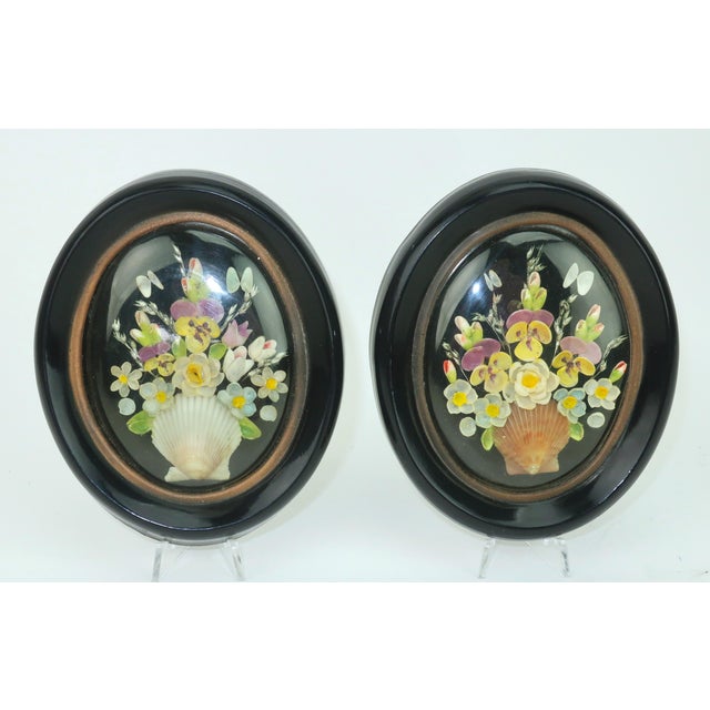 Vintage Shell Art Floral Bouquet in Victorian Style Oval Frames, a Pair For Sale - Image 4 of 12