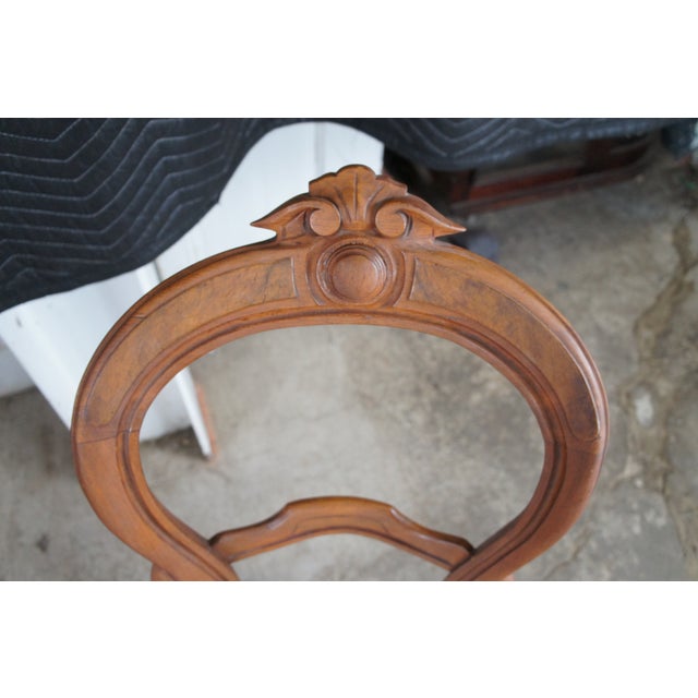 3 Antique Victorian Renaissance Revival Carved Walnut Upholstered Parlor Chairs For Sale - Image 10 of 14