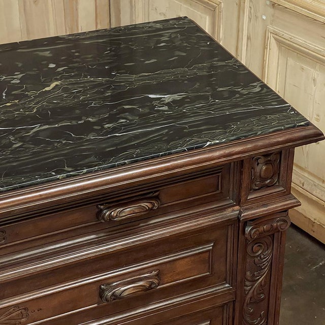 Antique Italian Renaissance Revival Walnut Nero Portoro Marble Top Commode For Sale - Image 18 of 18