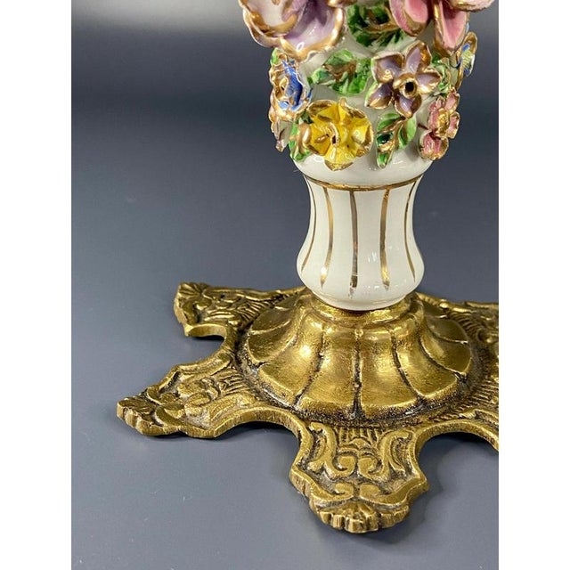 Vintage Capodimonte (Italy) Chandelier Brass Porcelain Flowers Ceramic Botanical Flower Prisms Vintage Hand Painted...