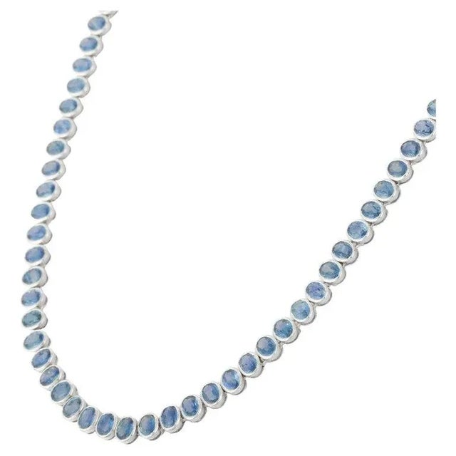 Not Yet Made - Made To Order Certified 20.6 Ct Blue Sapphire Wedding Tennis Necklace in 18k White Gold For Sale - Image 5 of 8