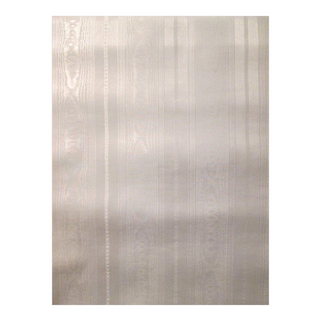 Satinesque 1970s White Moiré Satin Striped Fabric Backed Wallcovering For Sale