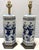 Traditional Vintage Mid Century Blue and White Ceramic Hexagon Shaped Table Lamps- A Pair For Sale - Image 3 of 17