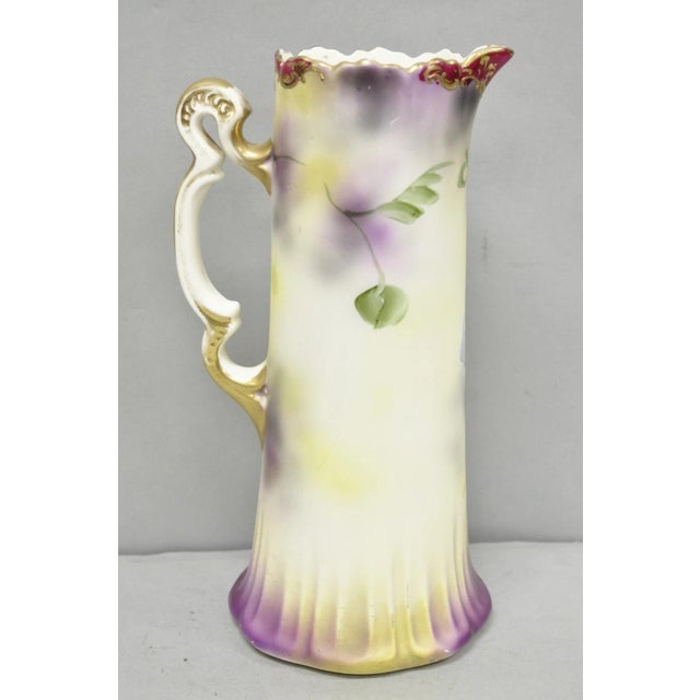 Antique Nishiku Royal Nippon Hand Painted Floral Gold Gilt Handle Water Pitcher For Sale - Image 10 of 17