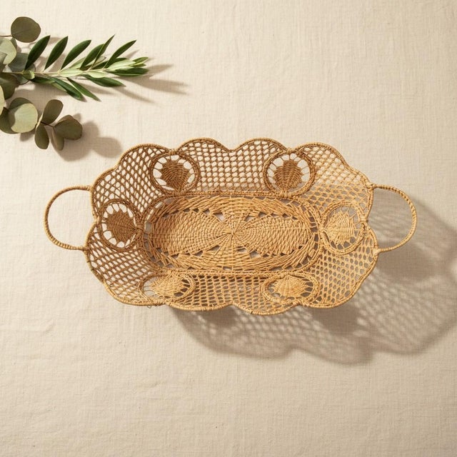 Contemporary Vintage Iraca Palm Woven Basket-Colombian Handcrafted-Boho Coastal Centerpiece For Sale - Image 3 of 11